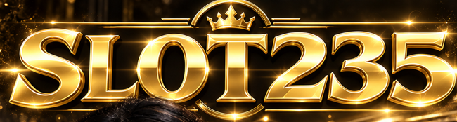 Visual promosi SLOT235 dengan ilustrasi bertema hitam dan emas